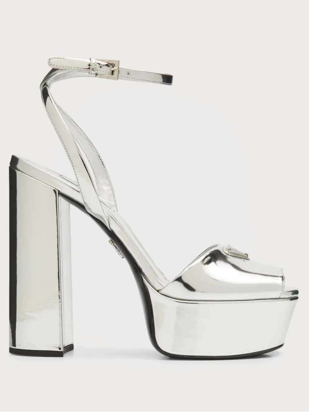 Prada Plateau Metallic Silver Peep-Toe Platform Pumps Size 6 - Picture 3 of 12